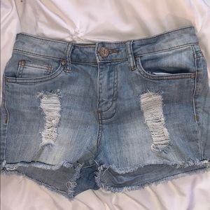 light wash distressed denim shorts